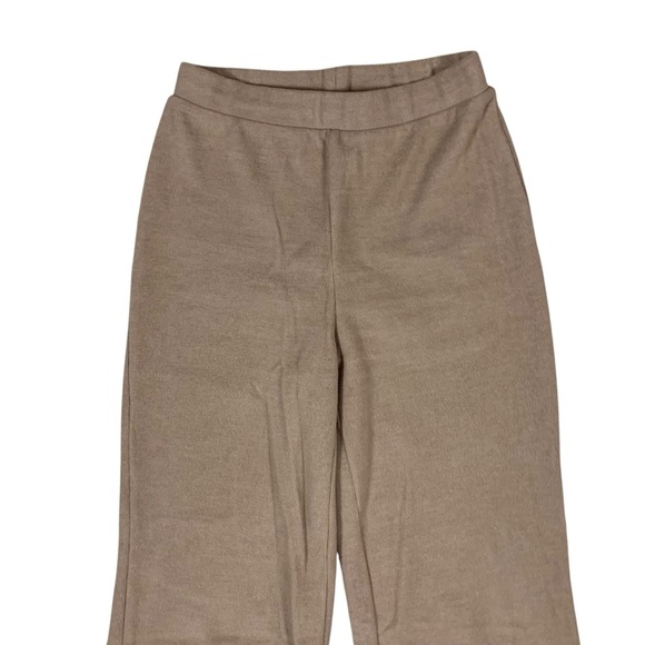 Zara Tan Ribbed Knit Wide Leg Lounge Pants High Waist Minimalist Casual Small - Picture 2 of 5